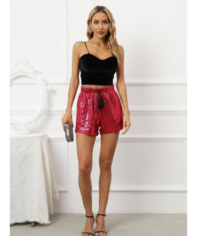 Women's Sequins Shorts High Waist Elastic A Line Sparkly Clubwear Night-Out Shorts Rose Red $18.87 Shorts