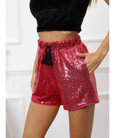 Women's Sequins Shorts High Waist Elastic A Line Sparkly Clubwear Night-Out Shorts Rose Red $18.87 Shorts