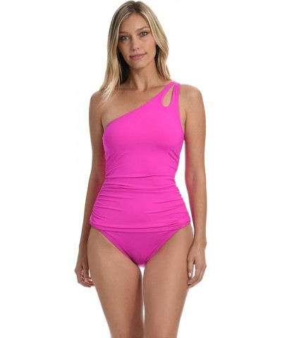 Women's One Shoulder Tankini Top-Basic Hipster Bikini Bottom Set Orchid $15.63 Swimsuits