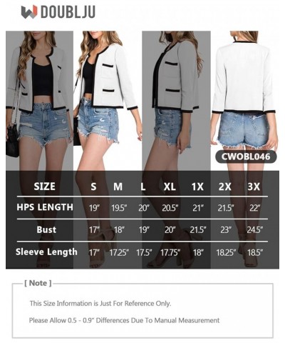 Casual Open Front Crop Blazers 3/4 Sleeve Round Neck Formal Cropped Jackets for Womens with Plus Size Business Work Offwhite ...