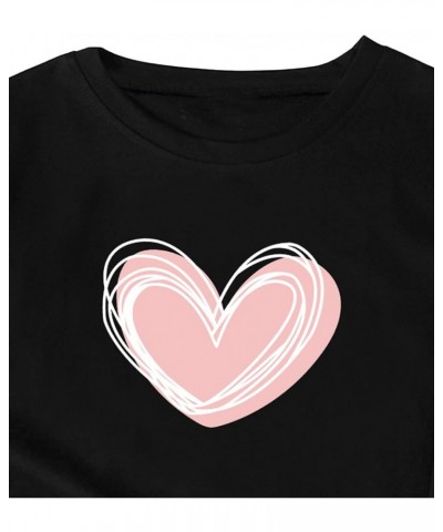 Women's Heart Print T Shirts Summer Funny Short Sleeve Tops Black Pink $10.50 Tops