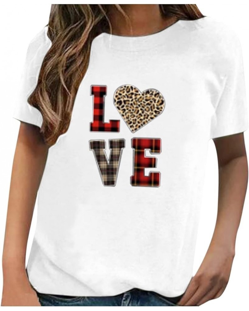 Women Short Sleeve T-Shirts Trendy Heart Print Glitter Summer Crew Neck Tee Shirts Casual Loose Fit Going Out Tops 04 White $...