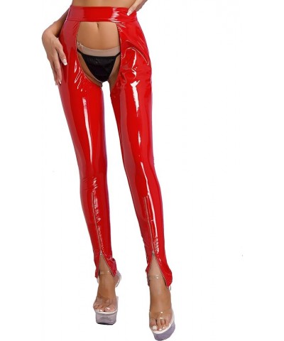 Women's Wet Look PVC Leather Open Crotch Backless Stretch Legging Pants Red a $9.69 Bodysuits