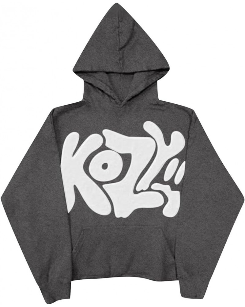 KOZY Y2K Hoodies for Women Long Sleeved Streetwear Sweatshirt Hoodie Women Long Fleece Oversized Pullover Dark Gray $11.99 Tops