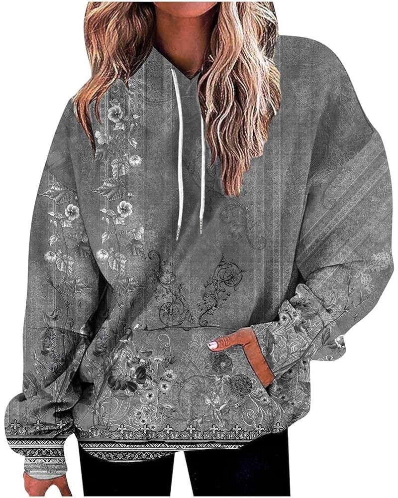 Womens Casual Oversized Hoodies Vintage Floral Print Crewneck Sweatshirt 2023 Fall Fashion Loose Fit Workout Pullover Tops A1...