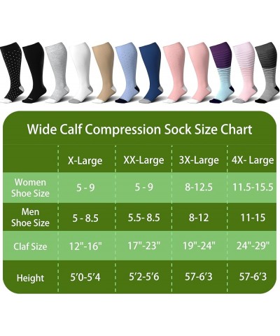 Wide Calf Compression Socks for Women&Men Plus Size 15-20mmHg Knee High Large Support Stockings for Circulation 3 Pair-stripe...