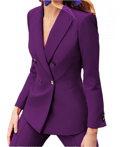 Women's Business Suit Double Breasted Slim Fit 2 Piece Work Lady Blazer Jacket,Pant Suits Light Blue $35.65 Suits