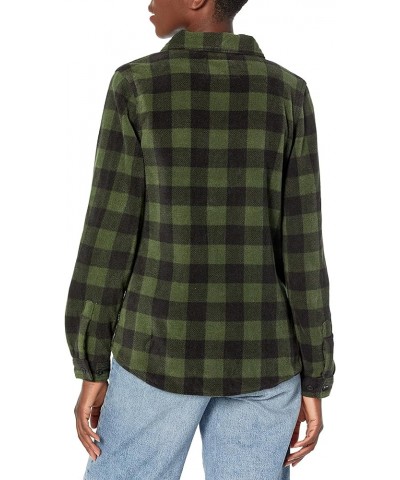 Women's Trail Guide Fleece Button Down Shirt Night Forest Plaid $9.88 Blouses