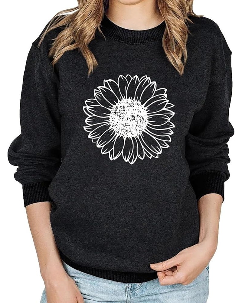 Sunflower Sweatshirt Women Funny Flower Positivity Long Sleeve Cute Graphic Shirts Floral Pullover Top Sweatshirt1-black $13....