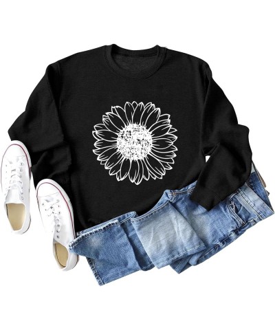 Sunflower Sweatshirt Women Funny Flower Positivity Long Sleeve Cute Graphic Shirts Floral Pullover Top Sweatshirt1-black $13....