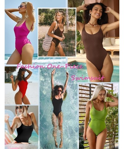 Women's One Piece Swimsuit Ribbed Lace Up Tie Back Bathing Suits Sexy High Cut Scoop Neck Tummy Control Padded Swimwear Hot P...