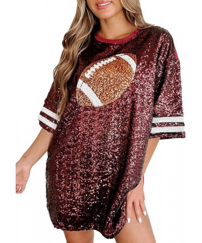 Sequin Tshirt Dress Sparkly Half Sleeve Crew Neck Loose Mini Dress Glitter Dress for Party Cocktail Disco Dance E Wine Red $1...