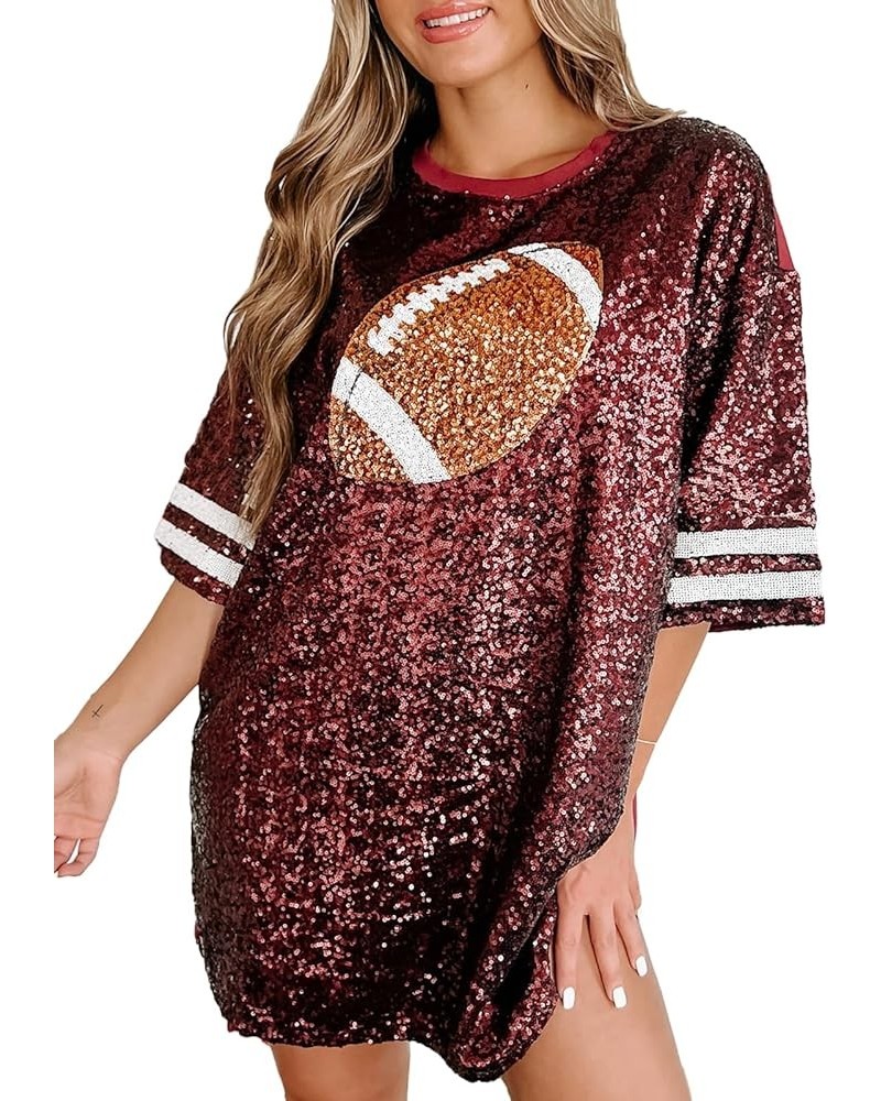 Sequin Tshirt Dress Sparkly Half Sleeve Crew Neck Loose Mini Dress Glitter Dress for Party Cocktail Disco Dance E Wine Red $1...