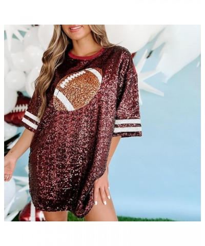 Sequin Tshirt Dress Sparkly Half Sleeve Crew Neck Loose Mini Dress Glitter Dress for Party Cocktail Disco Dance E Wine Red $1...