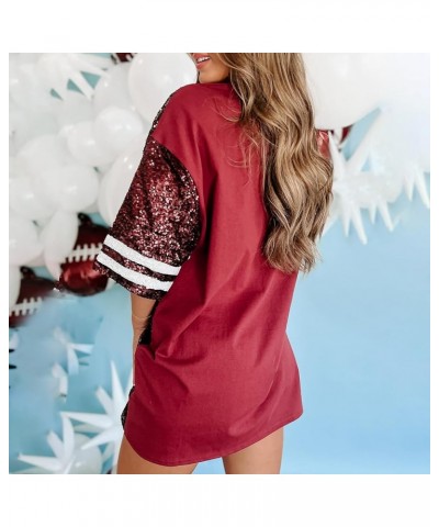 Sequin Tshirt Dress Sparkly Half Sleeve Crew Neck Loose Mini Dress Glitter Dress for Party Cocktail Disco Dance E Wine Red $1...