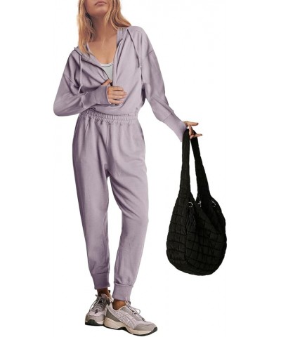 Womens Jumpsuits One Piece Zip Up Hoodie Outfits Long Sleeve Elastic High Waisted Hooded Onesie Overalls Grey Purple $25.51 J...