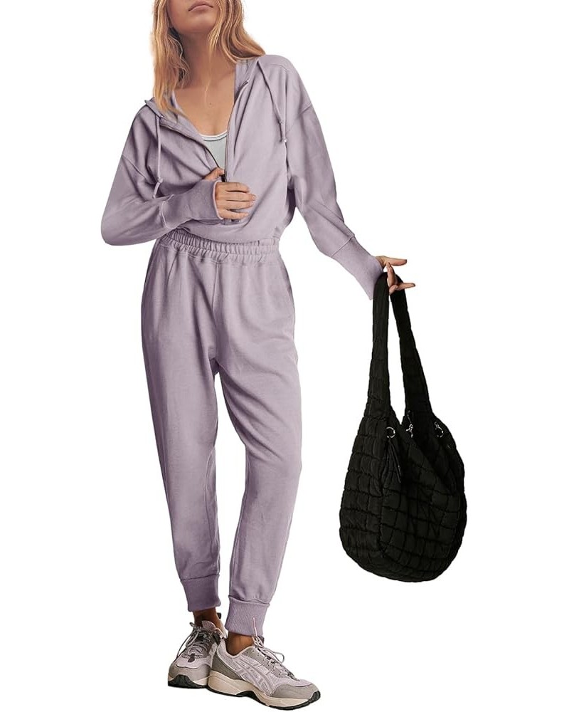 Womens Jumpsuits One Piece Zip Up Hoodie Outfits Long Sleeve Elastic High Waisted Hooded Onesie Overalls Grey Purple $25.51 J...