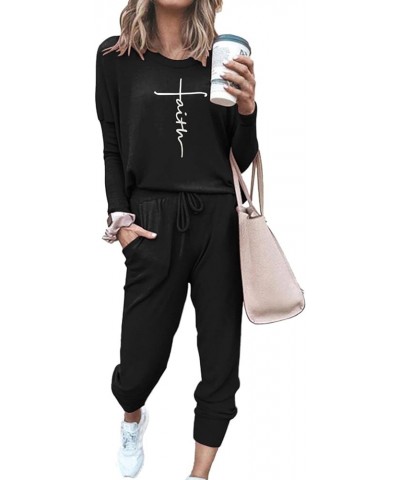 Women Casual 2 Piece Outfit Long Pant Set Sweatsuits Tracksuits Tfaith-black $21.15 Activewear