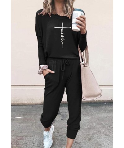 Women Casual 2 Piece Outfit Long Pant Set Sweatsuits Tracksuits Tfaith-black $21.15 Activewear