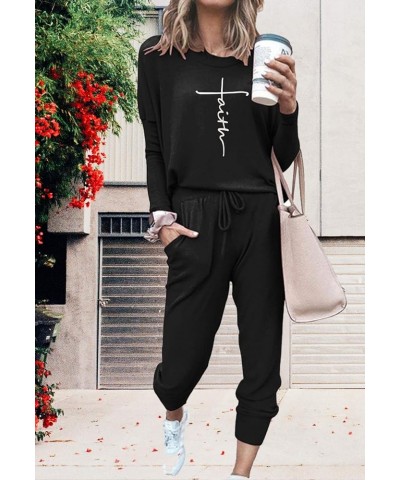 Women Casual 2 Piece Outfit Long Pant Set Sweatsuits Tracksuits Tfaith-black $21.15 Activewear