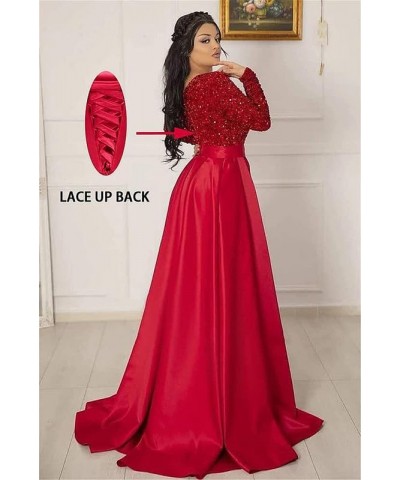 V Neck Long Sleeve Prom Dress Bridesmaid Dress A Line Sequin Satin Long Formal Ball Gowns Dress with Slit Champange $46.74 Dr...