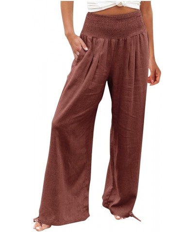 Linen Pants Women High Waisted Wide Leg Lounge Pants with Pockets Boho Flowy Pants Trendy Casual Cruise Outfits 2024 Deals of...