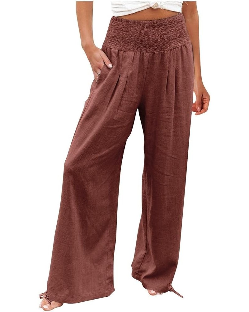 Linen Pants Women High Waisted Wide Leg Lounge Pants with Pockets Boho Flowy Pants Trendy Casual Cruise Outfits 2024 Deals of...