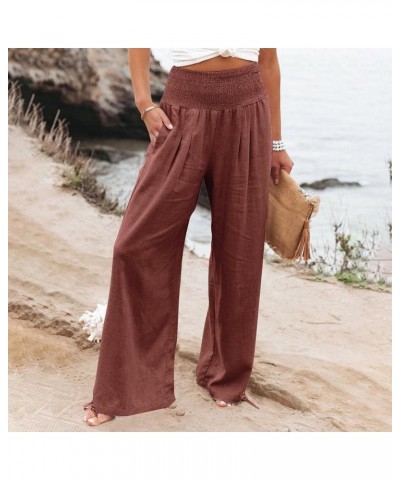 Linen Pants Women High Waisted Wide Leg Lounge Pants with Pockets Boho Flowy Pants Trendy Casual Cruise Outfits 2024 Deals of...