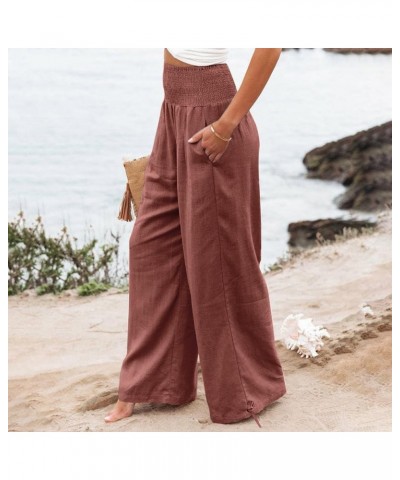 Linen Pants Women High Waisted Wide Leg Lounge Pants with Pockets Boho Flowy Pants Trendy Casual Cruise Outfits 2024 Deals of...