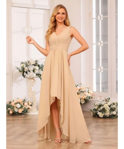 Women's V Neck Bridesmaid Dresses for Teens Pleated High Low Formal Dresses with Pockets YMS143 Teal $32.50 Dresses