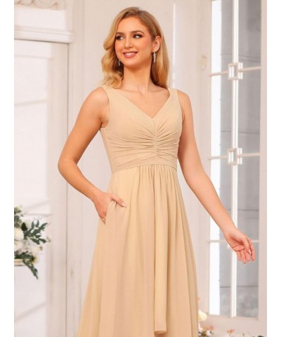 Women's V Neck Bridesmaid Dresses for Teens Pleated High Low Formal Dresses with Pockets YMS143 Teal $32.50 Dresses