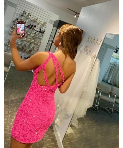 One Shoulder Homecoming Dresses Tight Sparkly Sequin Short Bodycon Mini Prom Cocktail Party Gown Red $24.48 Dresses