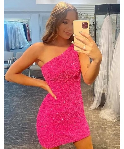 One Shoulder Homecoming Dresses Tight Sparkly Sequin Short Bodycon Mini Prom Cocktail Party Gown Red $24.48 Dresses