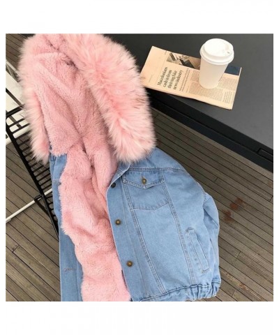 Womens Fleece Lined Denim Jackets,Casual Button Down Hooded Cropped Jean Jacket Long Sleeve Thicken Warm Coats A01-pink $24.4...