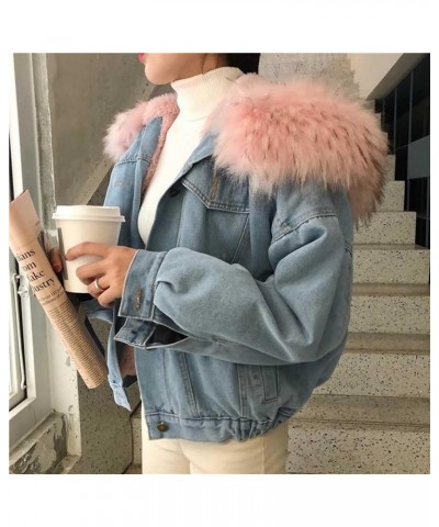 Womens Fleece Lined Denim Jackets,Casual Button Down Hooded Cropped Jean Jacket Long Sleeve Thicken Warm Coats A01-pink $24.4...