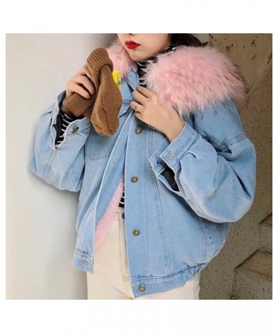 Womens Fleece Lined Denim Jackets,Casual Button Down Hooded Cropped Jean Jacket Long Sleeve Thicken Warm Coats A01-pink $24.4...