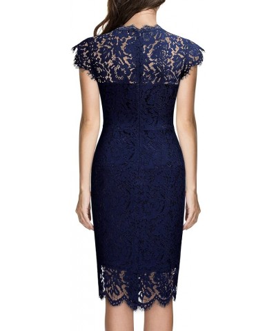 Women's Retro Floral Lace Slim Evening Cocktail Mini Dress A-navy Blue $12.00 Dresses