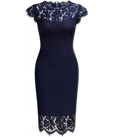 Women's Retro Floral Lace Slim Evening Cocktail Mini Dress A-navy Blue $12.00 Dresses