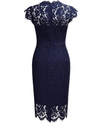 Women's Retro Floral Lace Slim Evening Cocktail Mini Dress A-navy Blue $12.00 Dresses