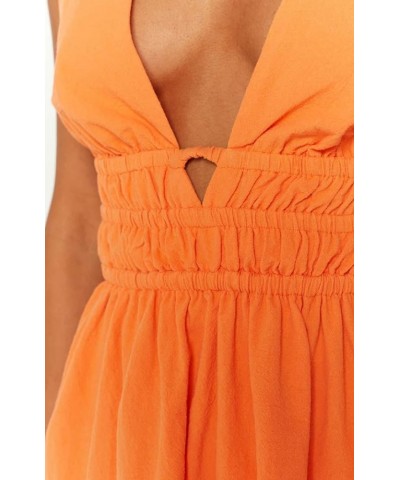 Women Y2k Floral Mini Dress Low Cut Ruched A-line Dress Backless Bodycon Sleeveless Sundress Streetwear M-orange $11.04 Dresses