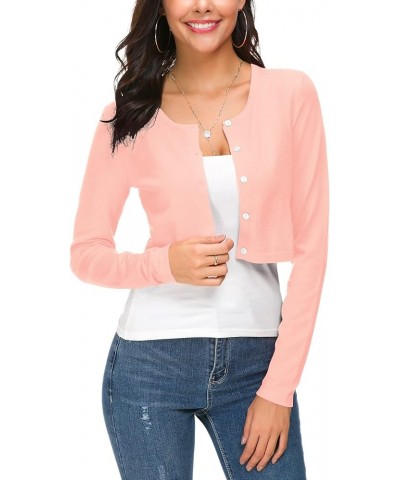 Women's Cropped Bolero Cardigan Button Down O-Neck Knitted Shrug Sweaters Pink $14.66 Sweaters