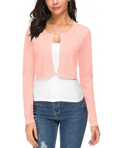 Women's Cropped Bolero Cardigan Button Down O-Neck Knitted Shrug Sweaters Pink $14.66 Sweaters