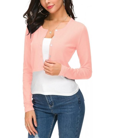 Women's Cropped Bolero Cardigan Button Down O-Neck Knitted Shrug Sweaters Pink $14.66 Sweaters