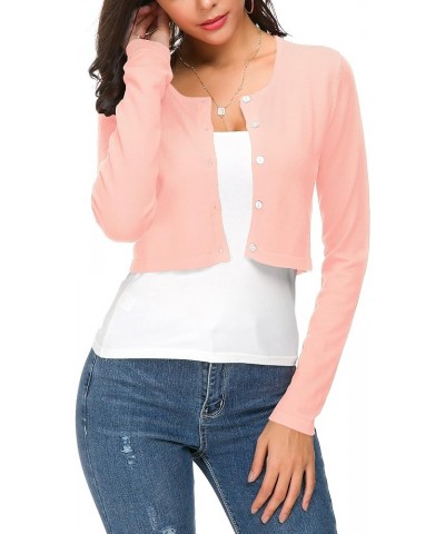 Women's Cropped Bolero Cardigan Button Down O-Neck Knitted Shrug Sweaters Pink $14.66 Sweaters