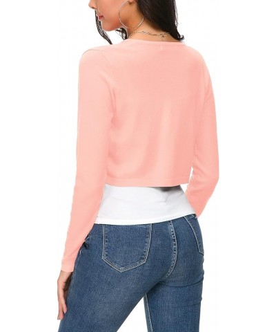 Women's Cropped Bolero Cardigan Button Down O-Neck Knitted Shrug Sweaters Pink $14.66 Sweaters