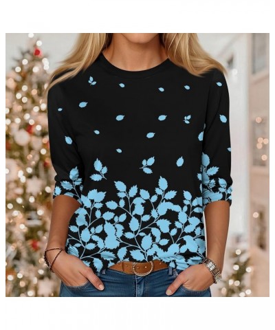 Blouses for Women Dressy Casual 3/4 Sleeve Tunic Spring Printed 1/2 Sleeve Tops Summer Elbow Length Tee Shirts D08-light Blue...