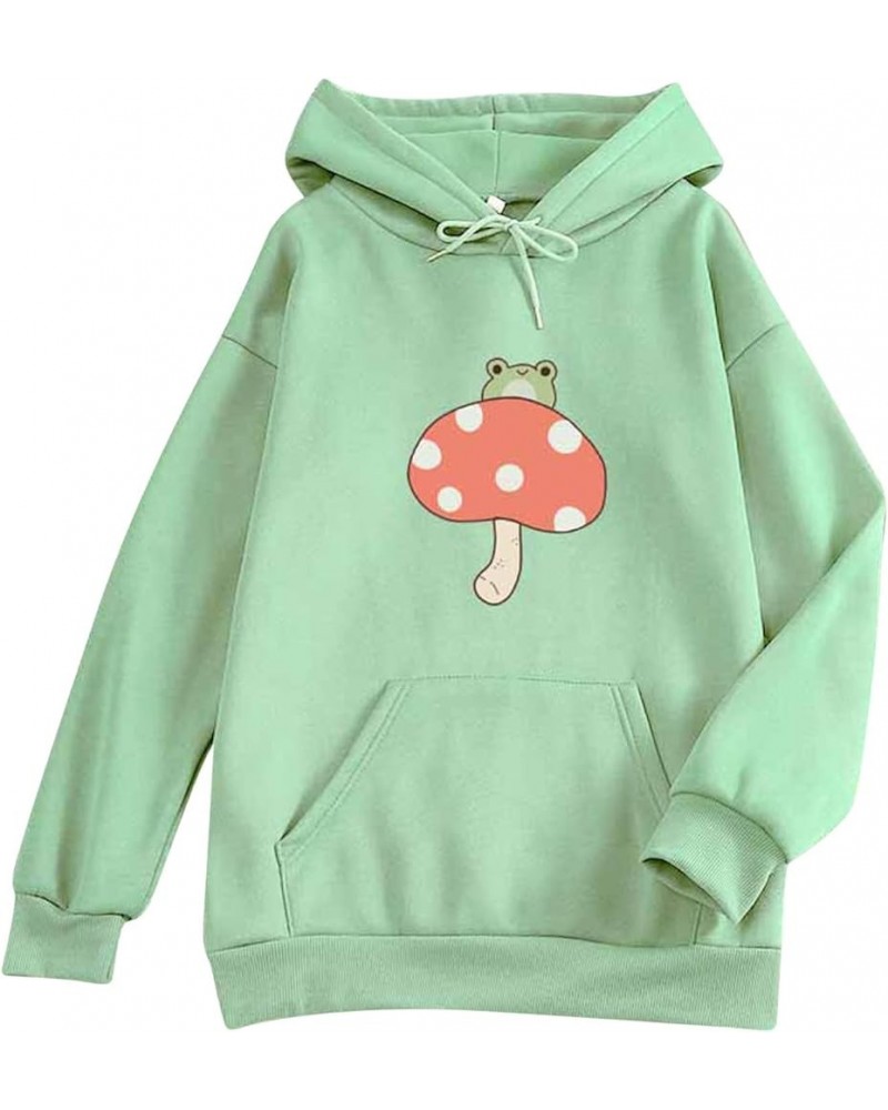 Women Cute Frog Kawaii Mushroom Hoodie Sweatshirt for Teen Girls Aesthetic Clothes Casual Feminino Hoodies H-sky Blue $6.59 H...