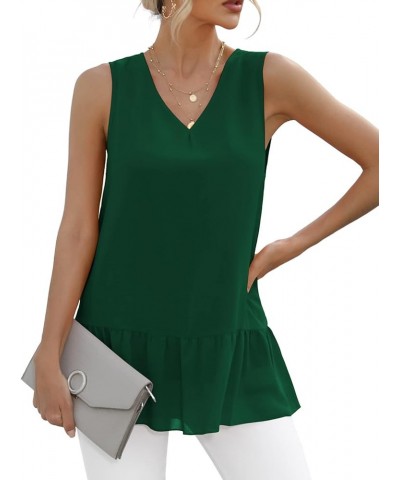 Women's 2023 Summer Sleeveless V Neck Chiffon Tank Top Double Layers Ruffle Hem Casual Blouse Tunic Dark Green $14.24 Tanks