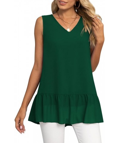 Women's 2023 Summer Sleeveless V Neck Chiffon Tank Top Double Layers Ruffle Hem Casual Blouse Tunic Dark Green $14.24 Tanks