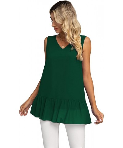 Women's 2023 Summer Sleeveless V Neck Chiffon Tank Top Double Layers Ruffle Hem Casual Blouse Tunic Dark Green $14.24 Tanks